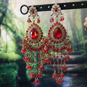 Long red and gold earrings (Indian)